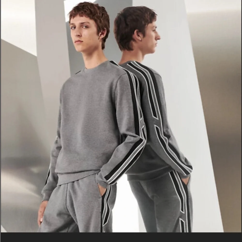 Hermes WHITE/GREY mens Run H crewneck sweatshirt